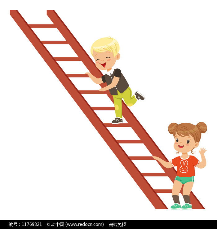 爬梯子卡通，爬梯子的小孩简笔画卡通